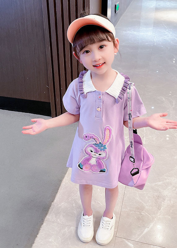 Purple Patchwork Cotton Baby Dress Ruffled Summer