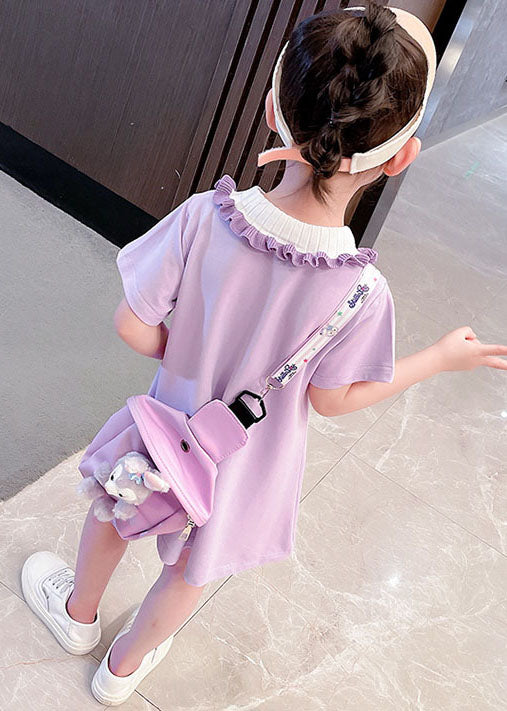Purple Patchwork Cotton Baby Dress Ruffled Summer