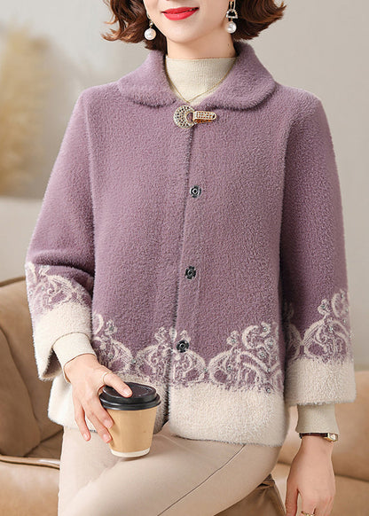 Purple Button Mink Velvet Cardigans Bracelet Sleeve