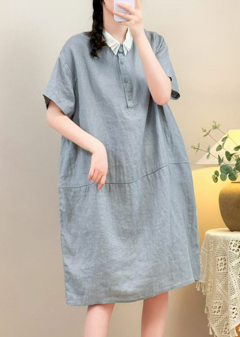 Purple Button Pockets Cotton Summer Dresses Peter Pan Collar