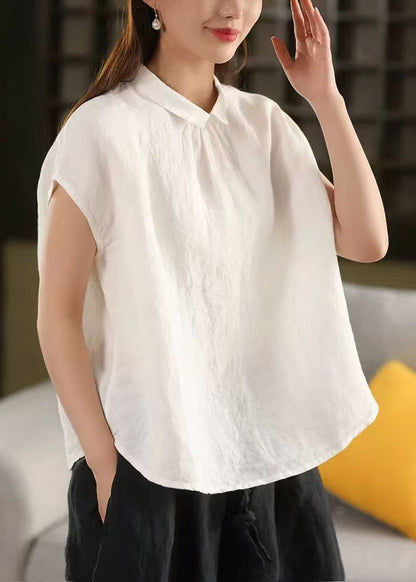 Purple Button Wear on Both Sides Linen Summer Shirts Peter Pan Collar