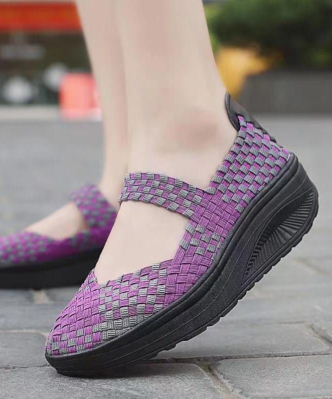 Purple Comfortable Knit Fabric Splicing Wedge Shoes Soolinen Shoes-20251
