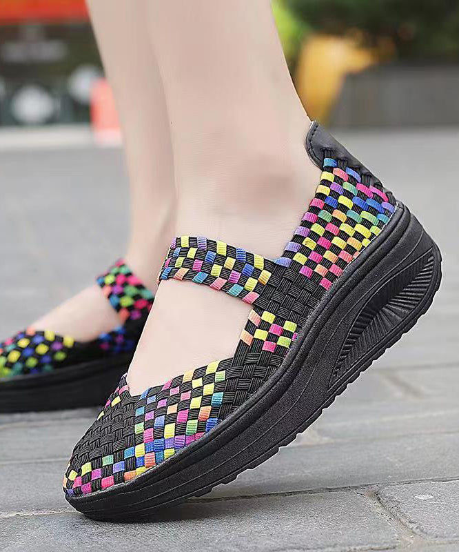 Purple Comfortable Knit Fabric Splicing Wedge Shoes Soolinen Shoes-20251