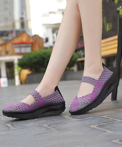 Purple Comfortable Knit Fabric Splicing Wedge Shoes Soolinen Shoes-20251