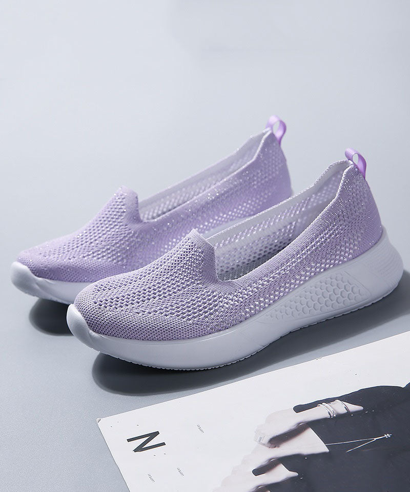Purple Comfy Breathable Mesh Splicing Flat Shoes for