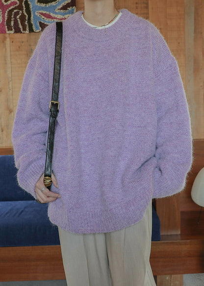 Purple Cozy Thick Knit Winter Sweaters O Neck
