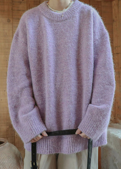 Purple Cozy Thick Knit Winter Sweaters O Neck