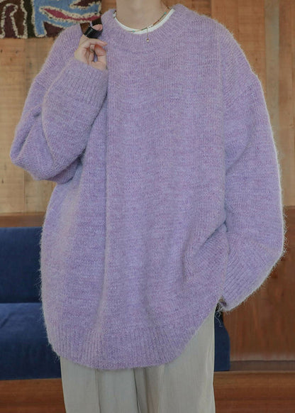 Purple Cozy Thick Knit Winter Sweaters O Neck