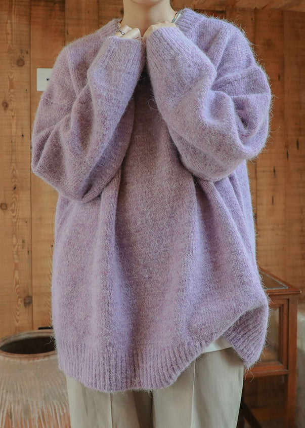 Purple Cozy Thick Knit Winter Sweaters O Neck
