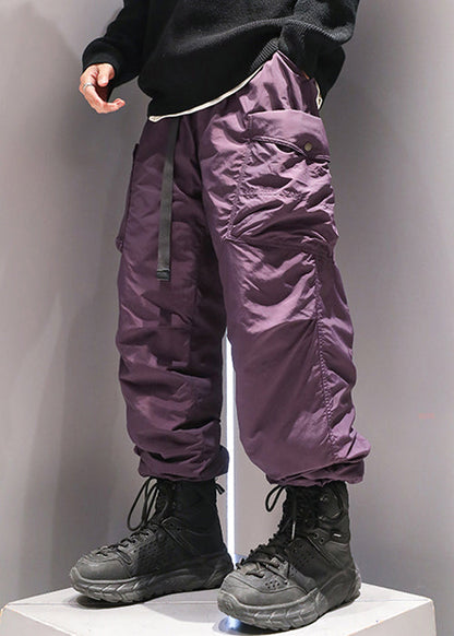 Purple Drawstring Duck Down Pants Elastic Waist Winter