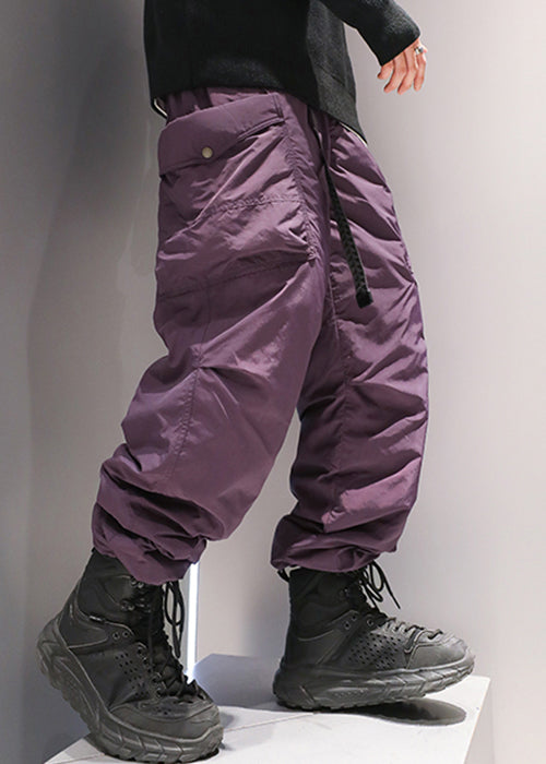 Purple Drawstring Duck Down Pants Elastic Waist Winter
