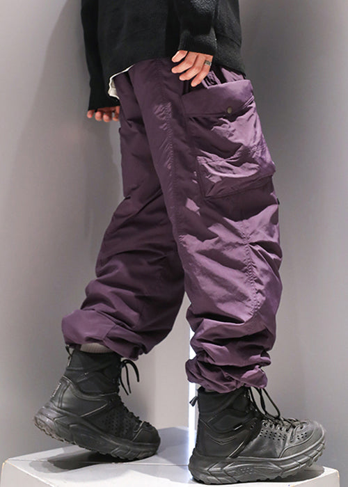 Purple Drawstring Duck Down Pants Elastic Waist Winter