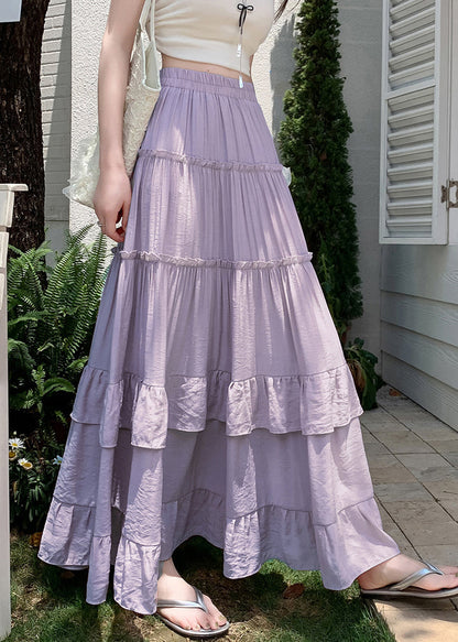 Purple Elastic Waist Draping a Line Skirts