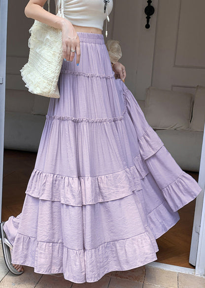 Purple Elastic Waist Draping a Line Skirts