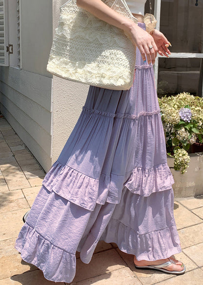 Purple Elastic Waist Draping a Line Skirts