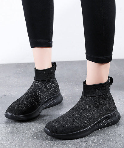 Purple Flat Feet Shoes Knit Fabric Hollow Out Flats