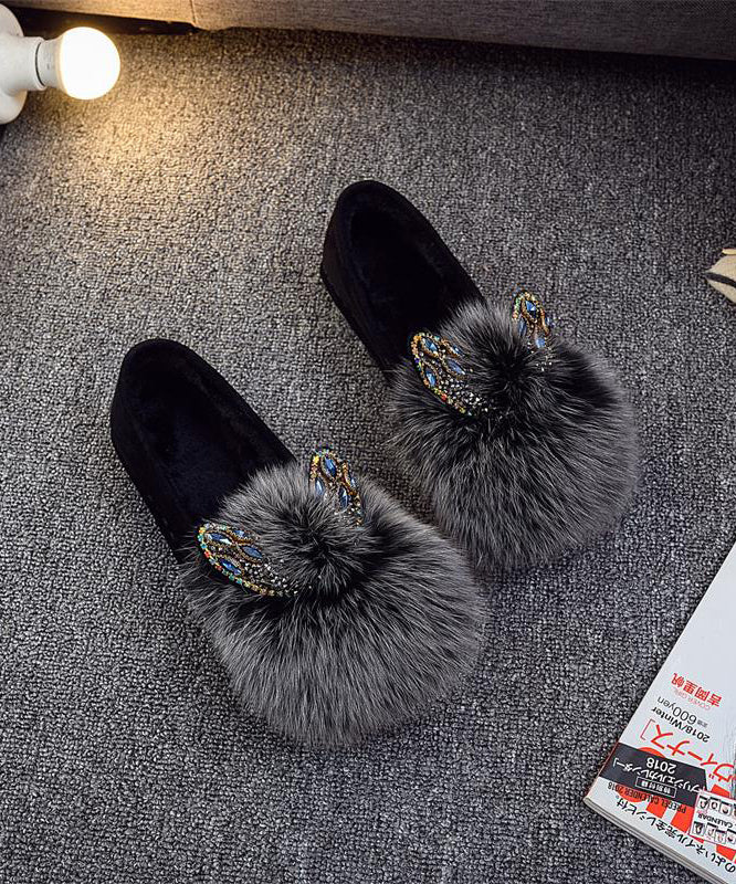 Purple Flat Shoes for Splicing Fuzzy Fur Zircon