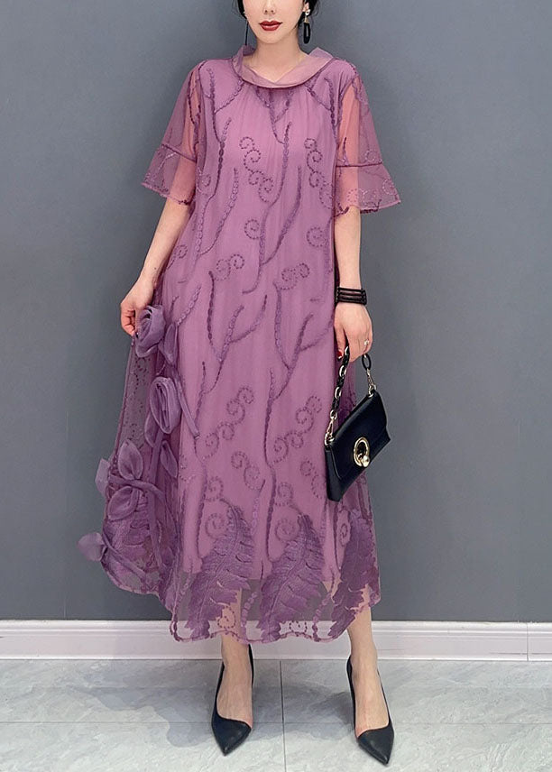 Purple Tulle Long Dress Print Summer