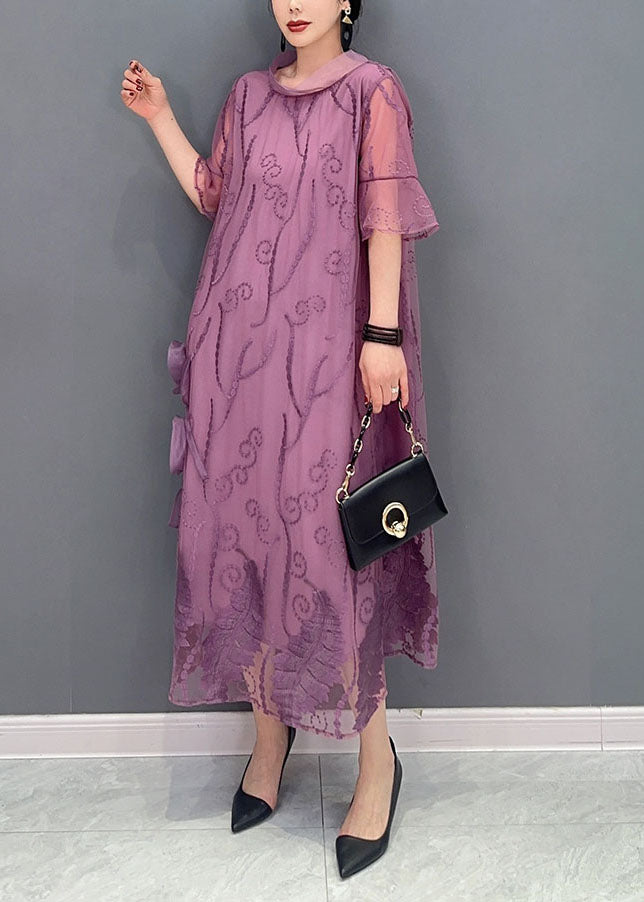 Purple Tulle Long Dress Print Summer