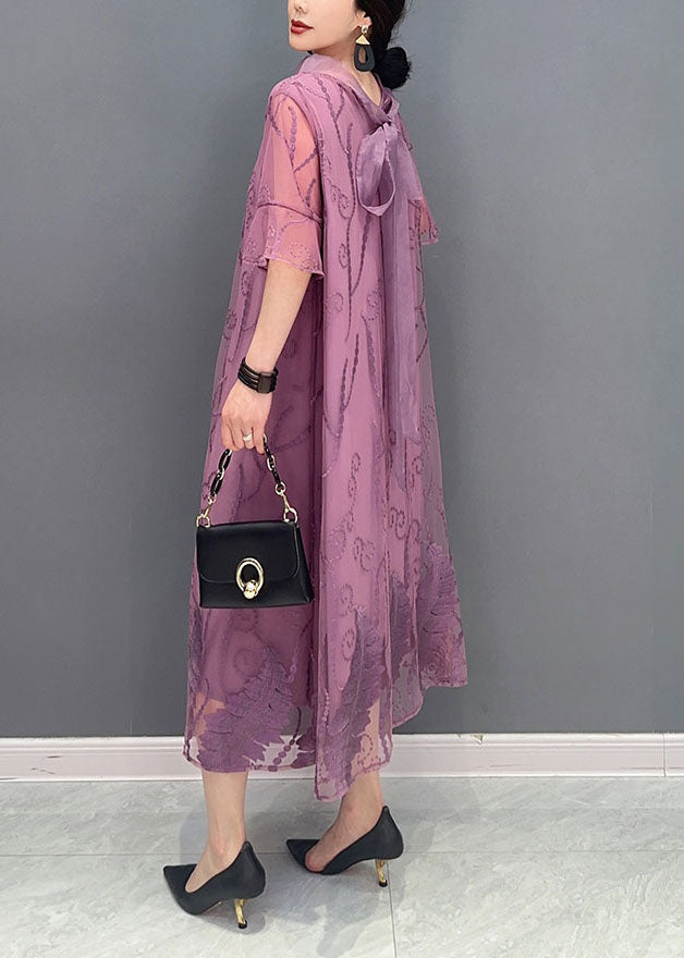 Purple Tulle Long Dress Print Summer