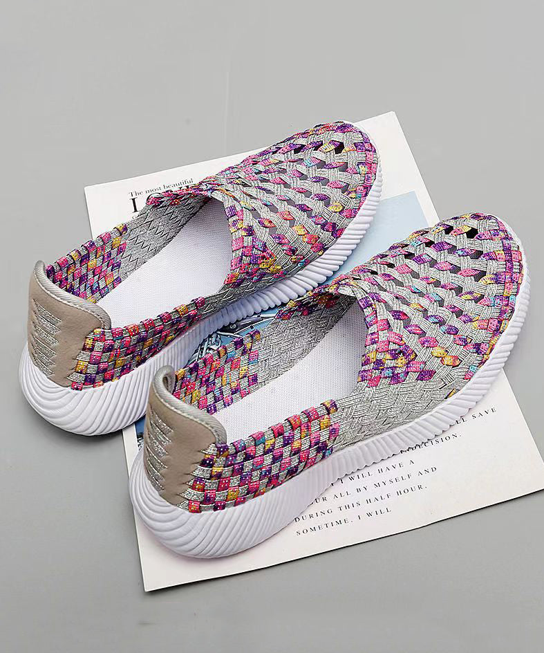 Purple Knit Fabric Flat Shoes Handmade Splicing Soolinen Shoes-20251