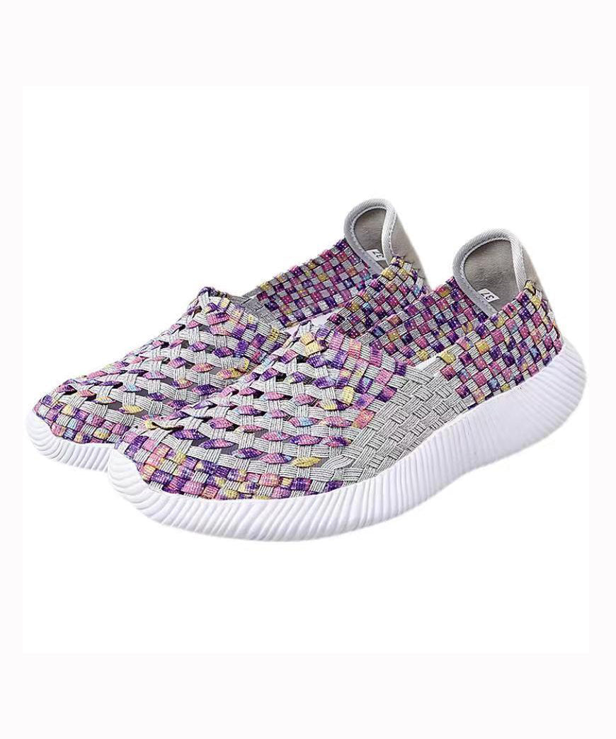 Purple Knit Fabric Flat Shoes Handmade Splicing Soolinen Shoes-20251
