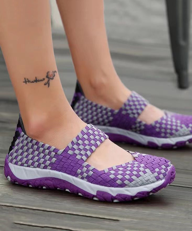 Purple Knit Fabric Handmade Splicing Flat Shoes for Soolinen Shoes-20251