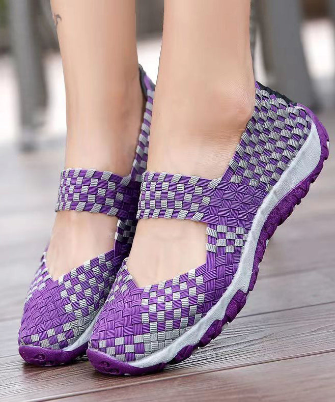 Purple Knit Fabric Handmade Splicing Flat Shoes for Soolinen Shoes-20251