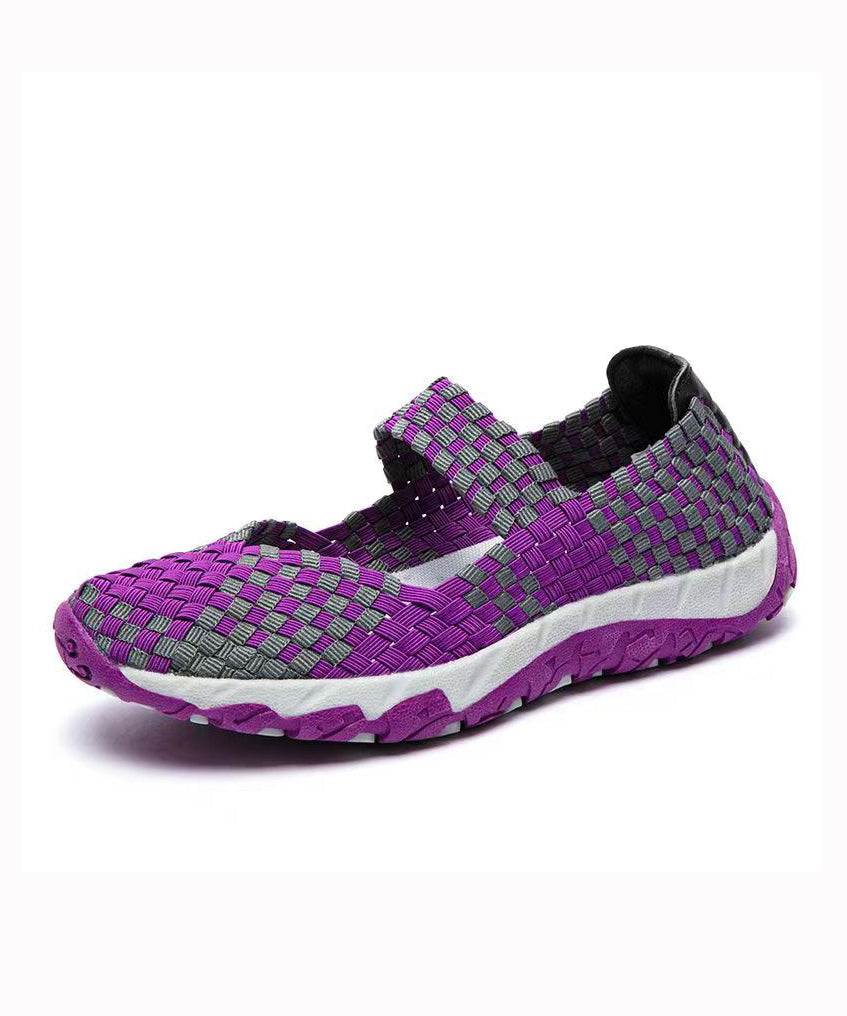 Purple Knit Fabric Handmade Splicing Flat Shoes for Soolinen Shoes-20251
