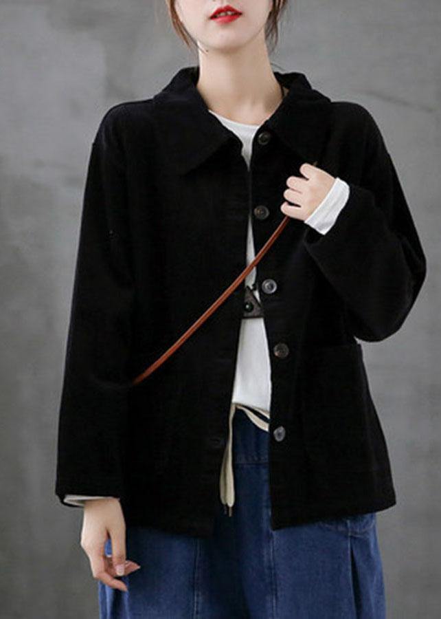 Rose Loose Pockets Shirt Top Long Sleeve Corduroy Coat