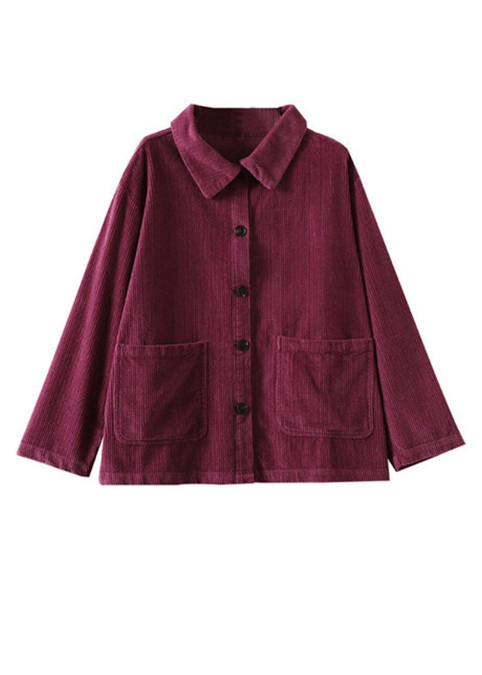 Blue Loose Pockets Shirt Top Long Sleeve Corduroy Coat