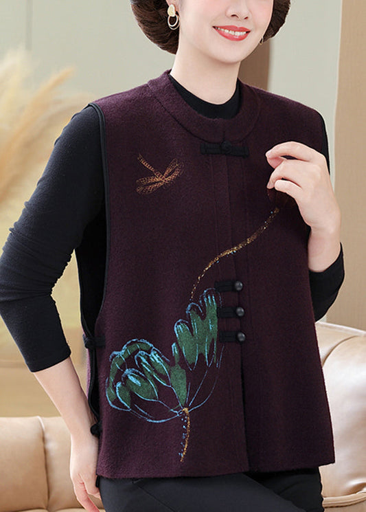 Purple O-neck Patchwork Button Knit Waistcoat Fall
