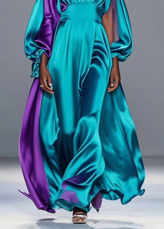 Purple Patchwork Silk Robe Dresses Asymmetrical Exra Large Hem Spring