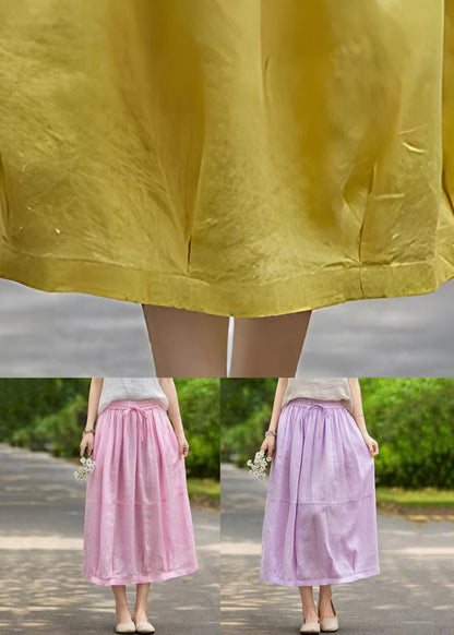 Purple Pockets Linen Summer Skirts Elastic Waist