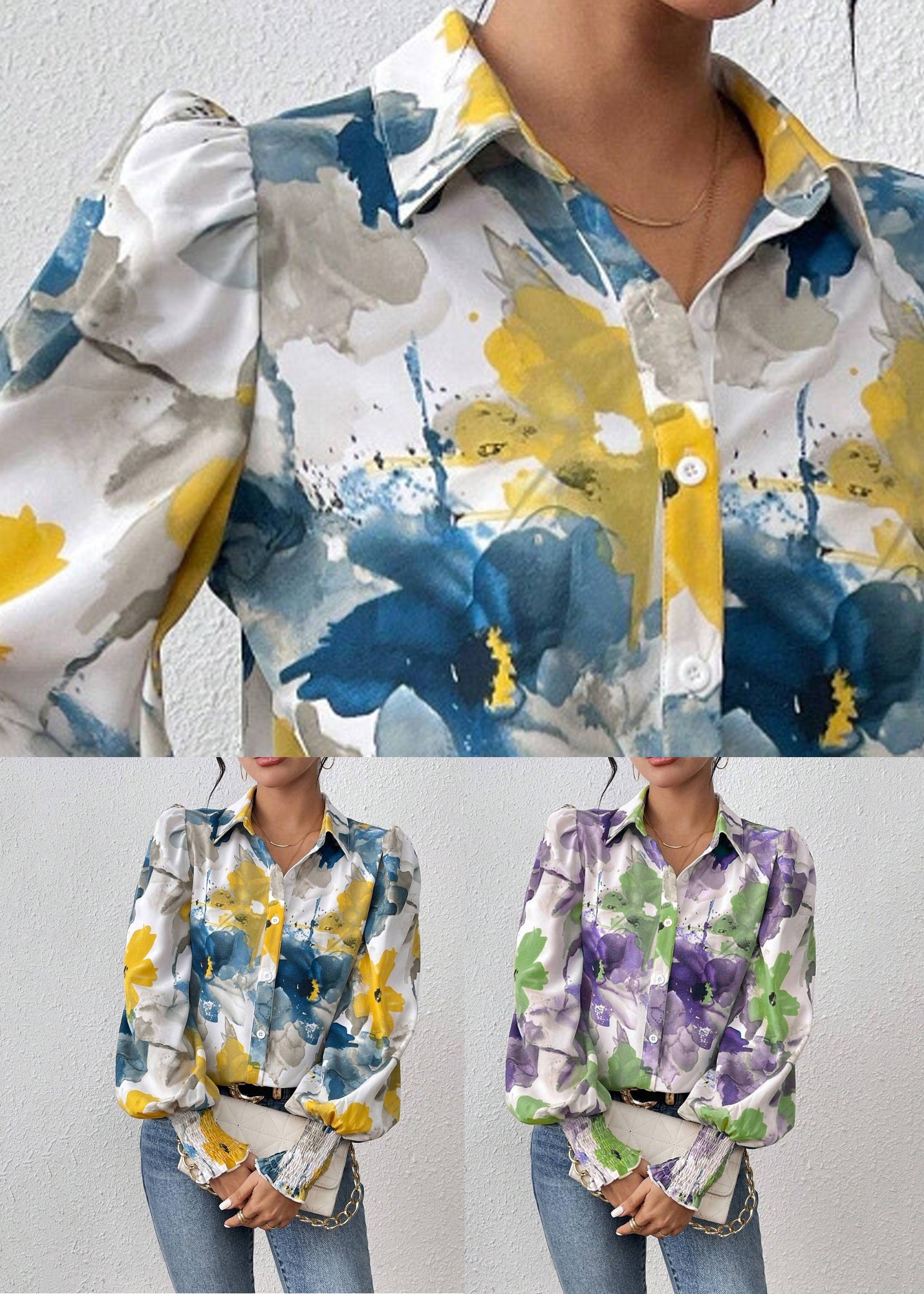 Purple Print Cotton Spring Blouse Peter Pan Collar
