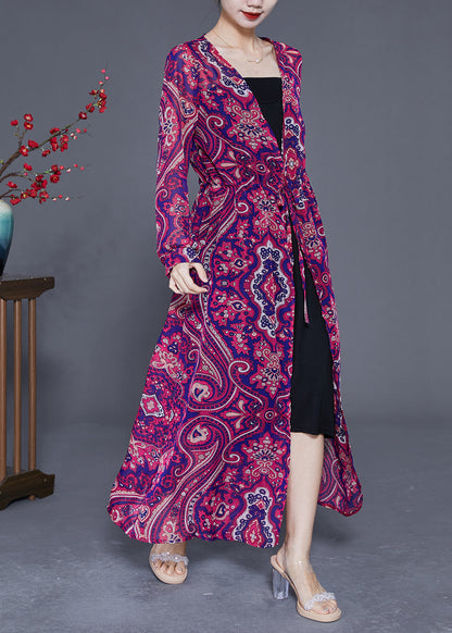 Purple Print Slim Fit Chiffon Upf 50+ Long Cardigan Summer