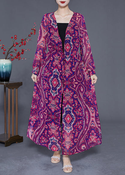 Purple Print Slim Fit Chiffon Upf 50+ Long Cardigan Summer
