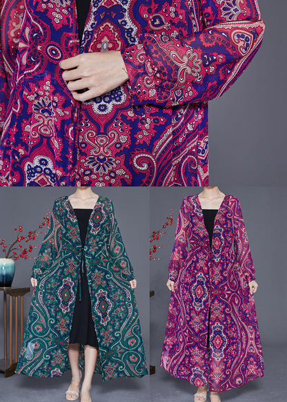 Purple Print Slim Fit Chiffon Upf 50+ Long Cardigan Summer