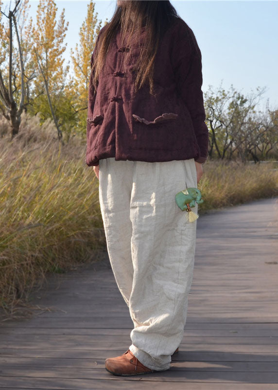 Purple Red Pockets Fine Cotton Filled Winter Coats