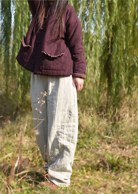 Purple Red Pockets Fine Cotton Filled Winter Coats