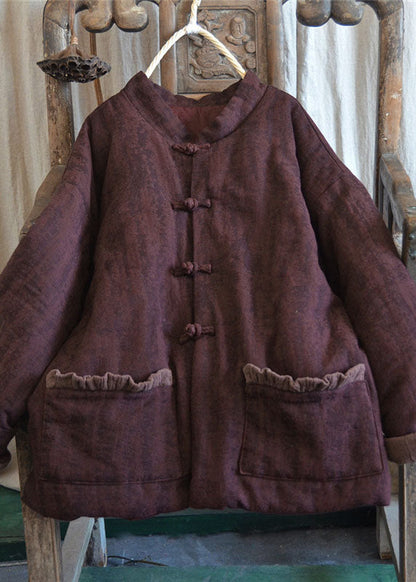 Purple Red Pockets Fine Cotton Filled Winter Coats