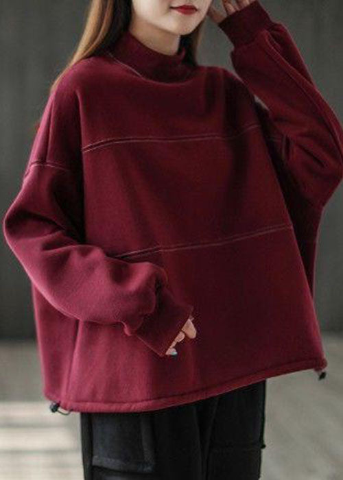 Purple Red Thick Warm Fleece Sweatshirts Top Winter