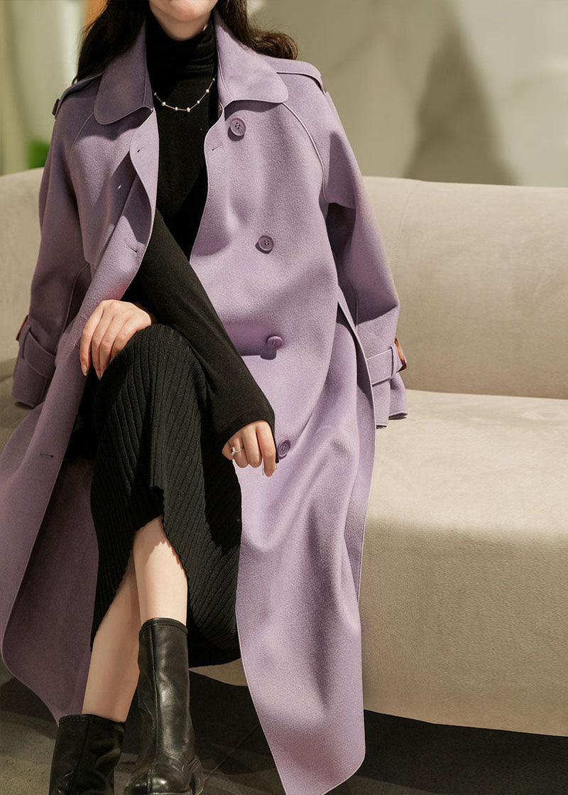 Purple Color Woolen Trench Coats Peter Pan Collar Winter
