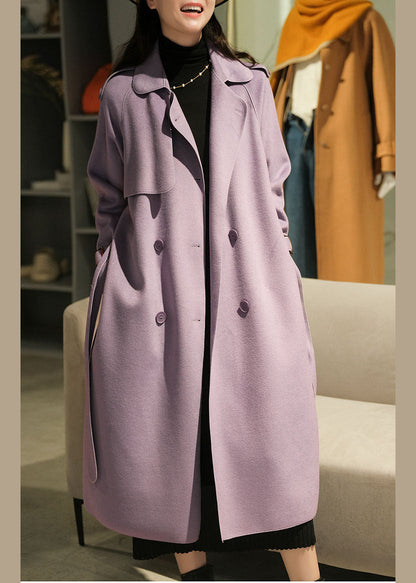 Purple Color Woolen Trench Coats Peter Pan Collar Winter