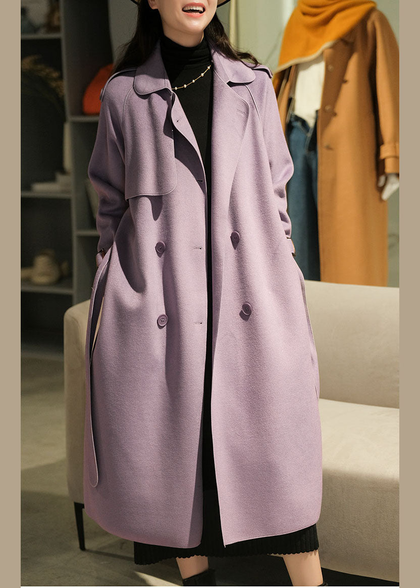 Purple Color Woolen Trench Coats Peter Pan Collar Winter