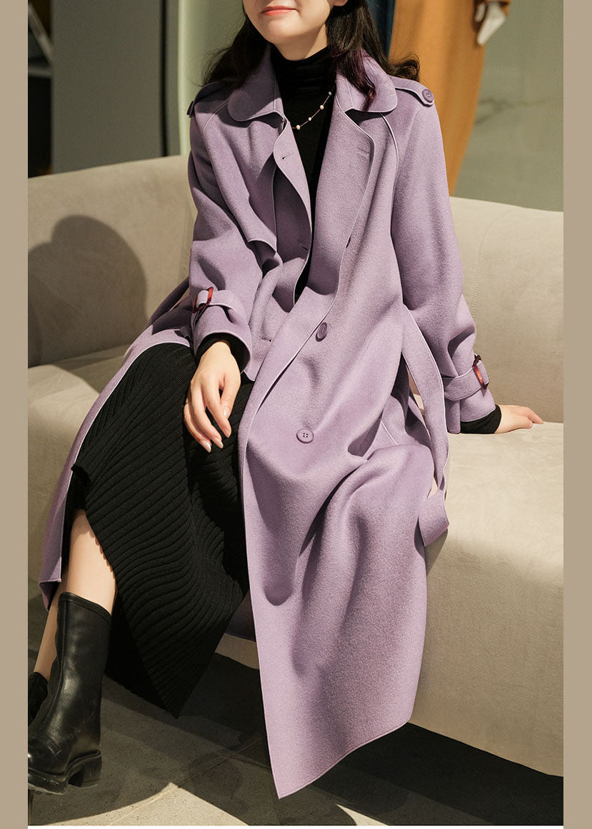 Purple Color Woolen Trench Coats Peter Pan Collar Winter