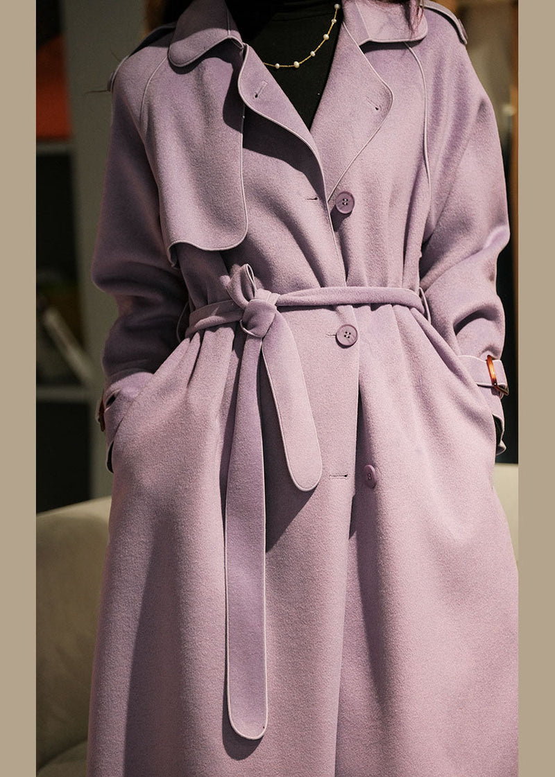 Purple Color Woolen Trench Coats Peter Pan Collar Winter