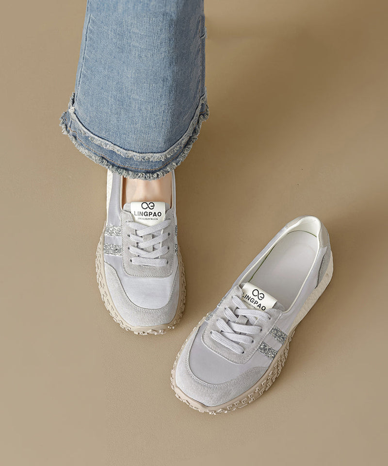 Purple Suede Lace Up Splicing Flat Shoes