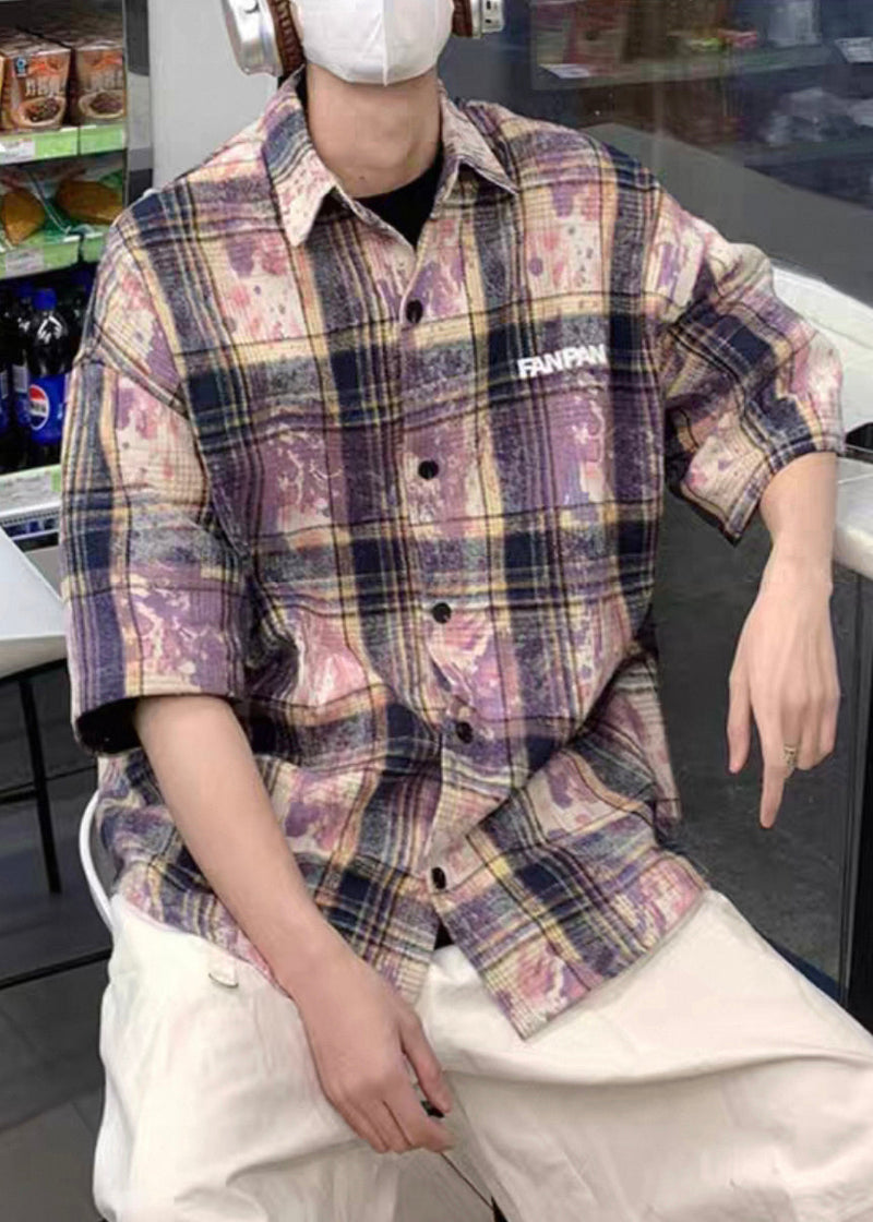 Purple Tie Dye Oversized Cotton Summer Shirts Peter Pan Collar