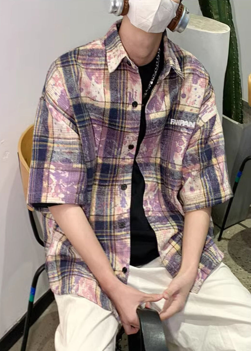 Purple Tie Dye Oversized Cotton Summer Shirts Peter Pan Collar